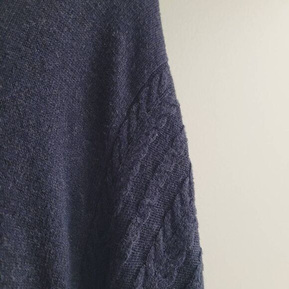 navy blue knit asymmetric handkerchief hem dolman style sleeve split hem - Picture 3 of 11